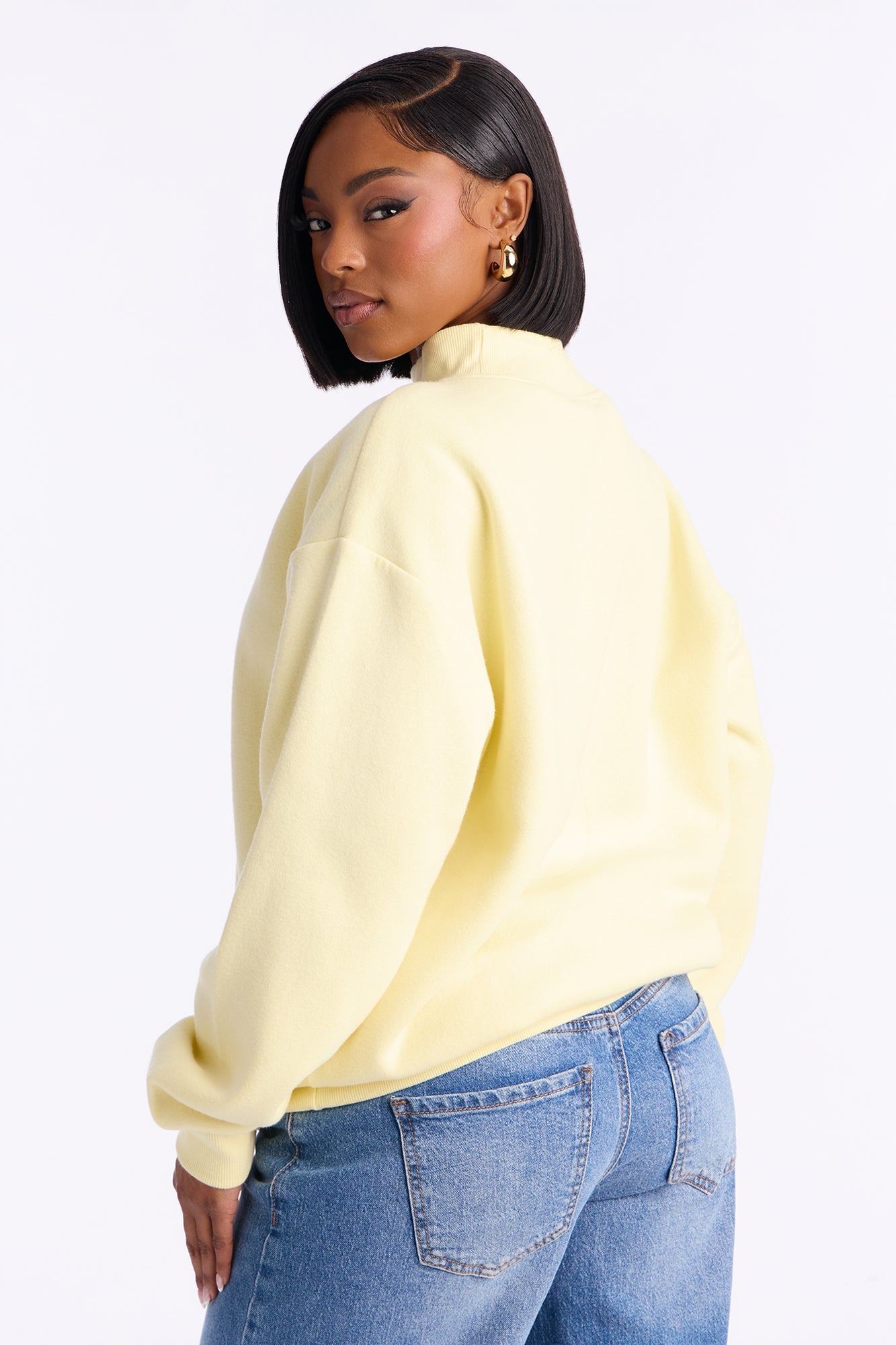 سويت شيرت كلاسيكي برقبة مرتفعة - أصفر زبدة