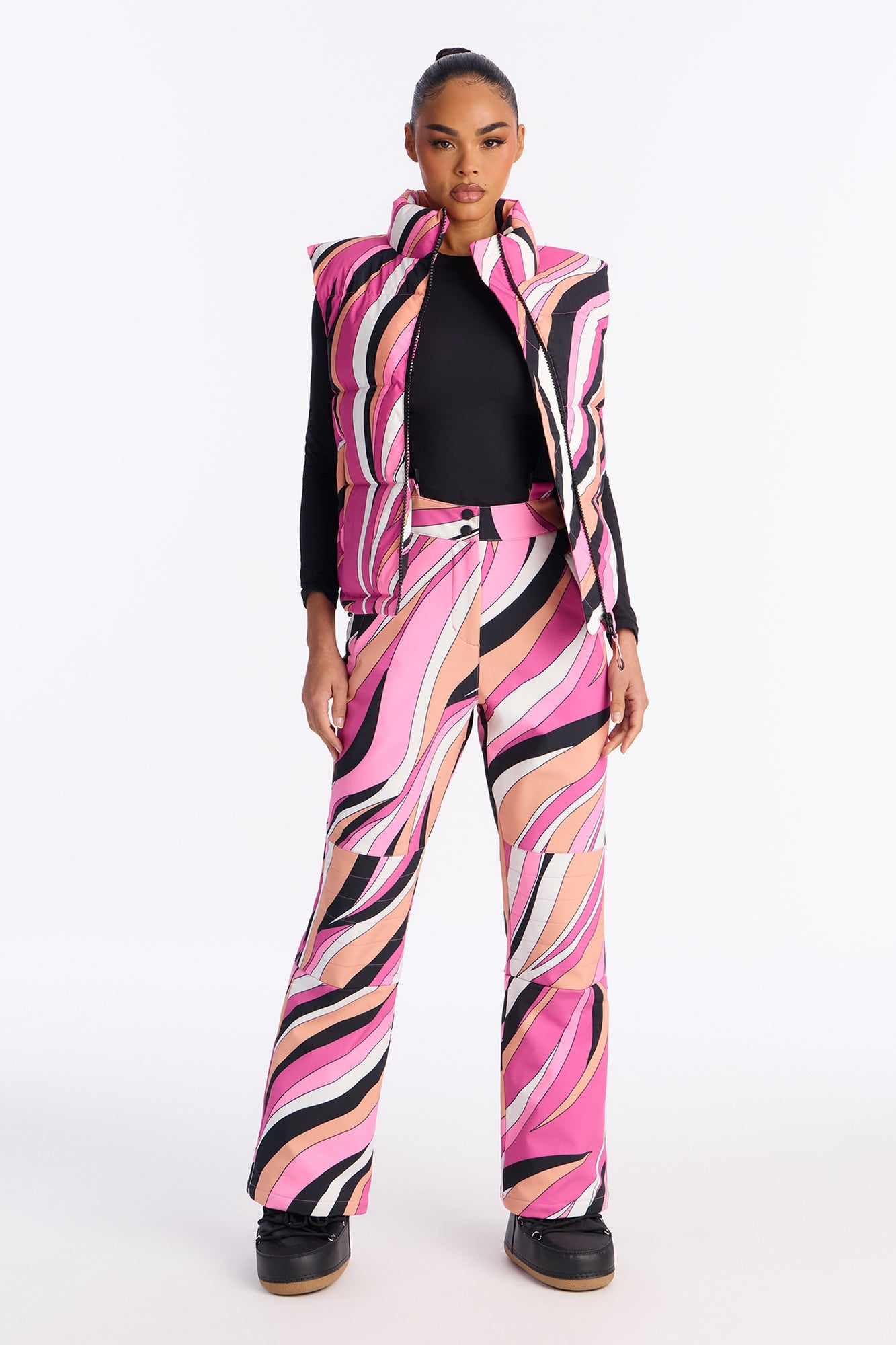 Winter Fun Abstract Puffer Vest - Pink/combo