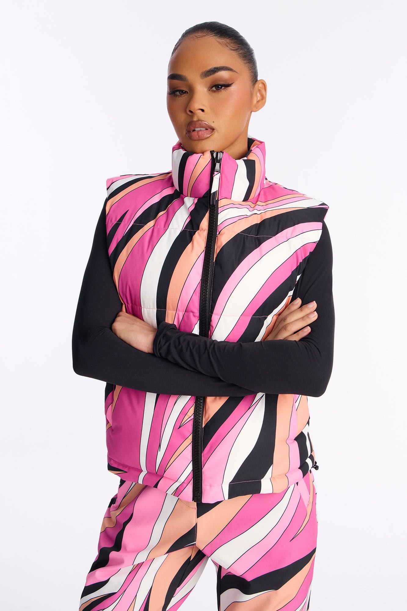 Winter Fun Abstract Puffer Vest - Pink/combo