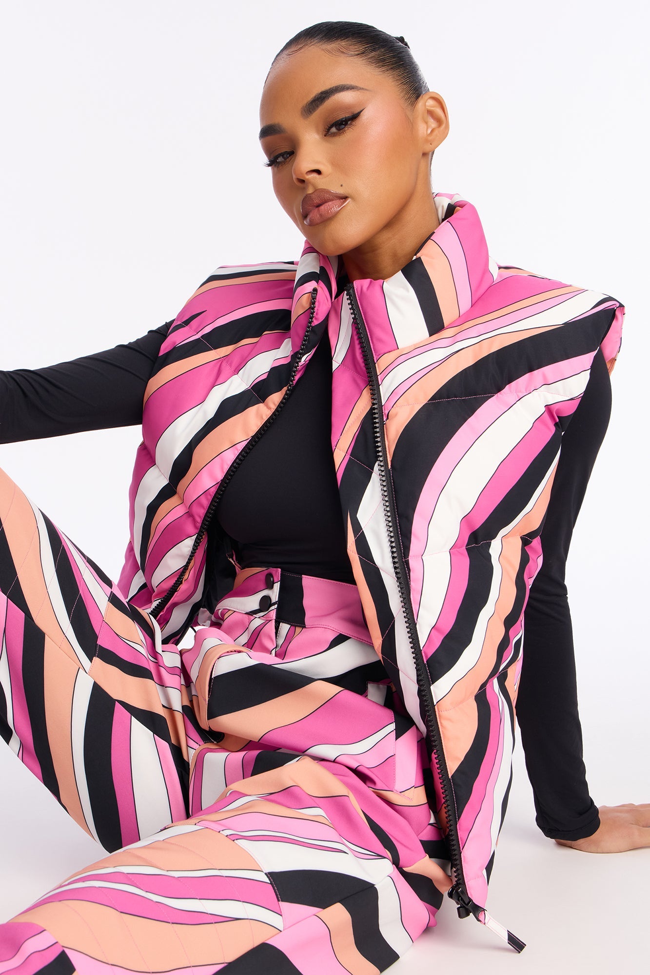 Winter Fun Abstract Puffer Vest - Pink/combo