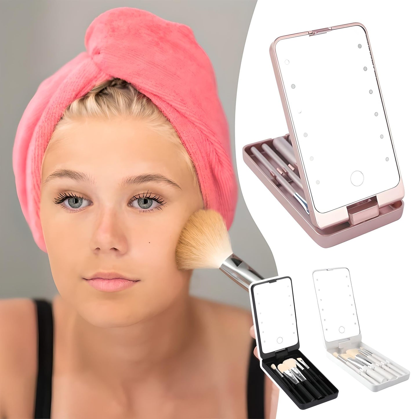 Jewel - Reis Make-up Borstel en Spiegel Set