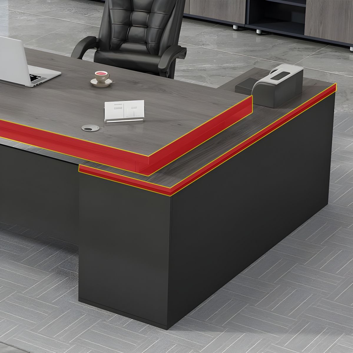 Modern L-Shape Writing Desk with Wood Base and Cable Management