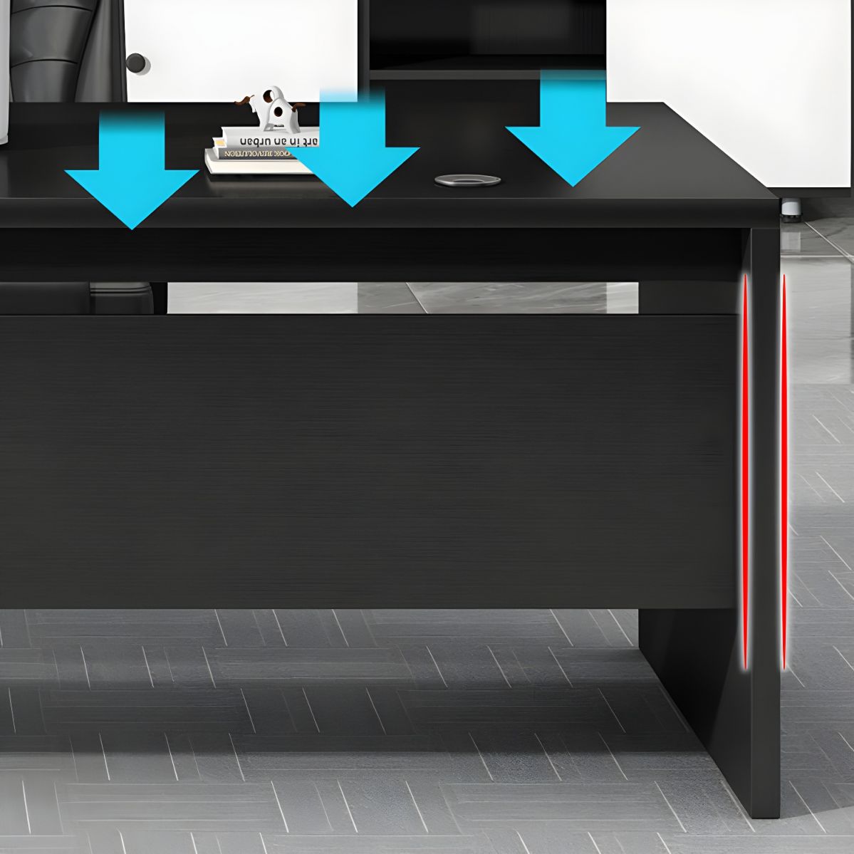 Modern L-Shape Writing Desk with Wood Base and Cable Management
