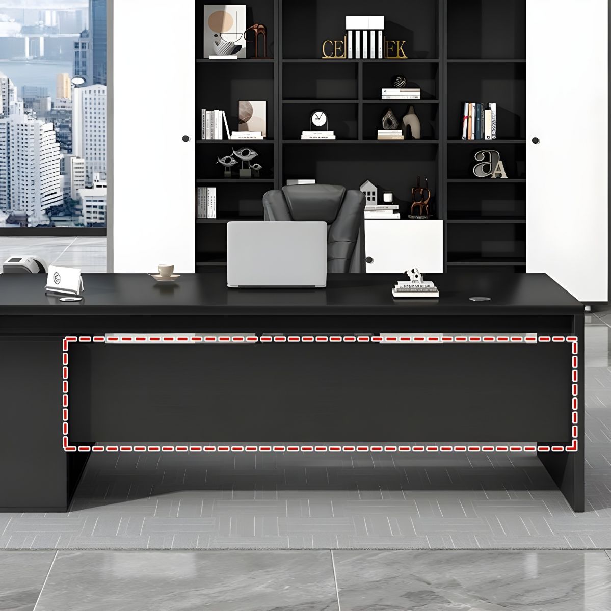 Modern L-Shape Writing Desk with Wood Base and Cable Management