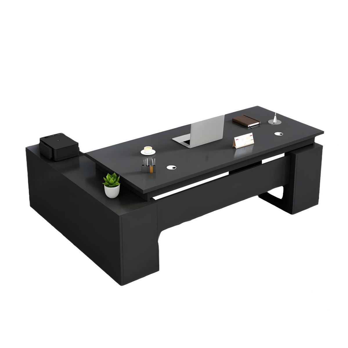 Modern L-Shape Writing Desk with Wood Base and Cable Management