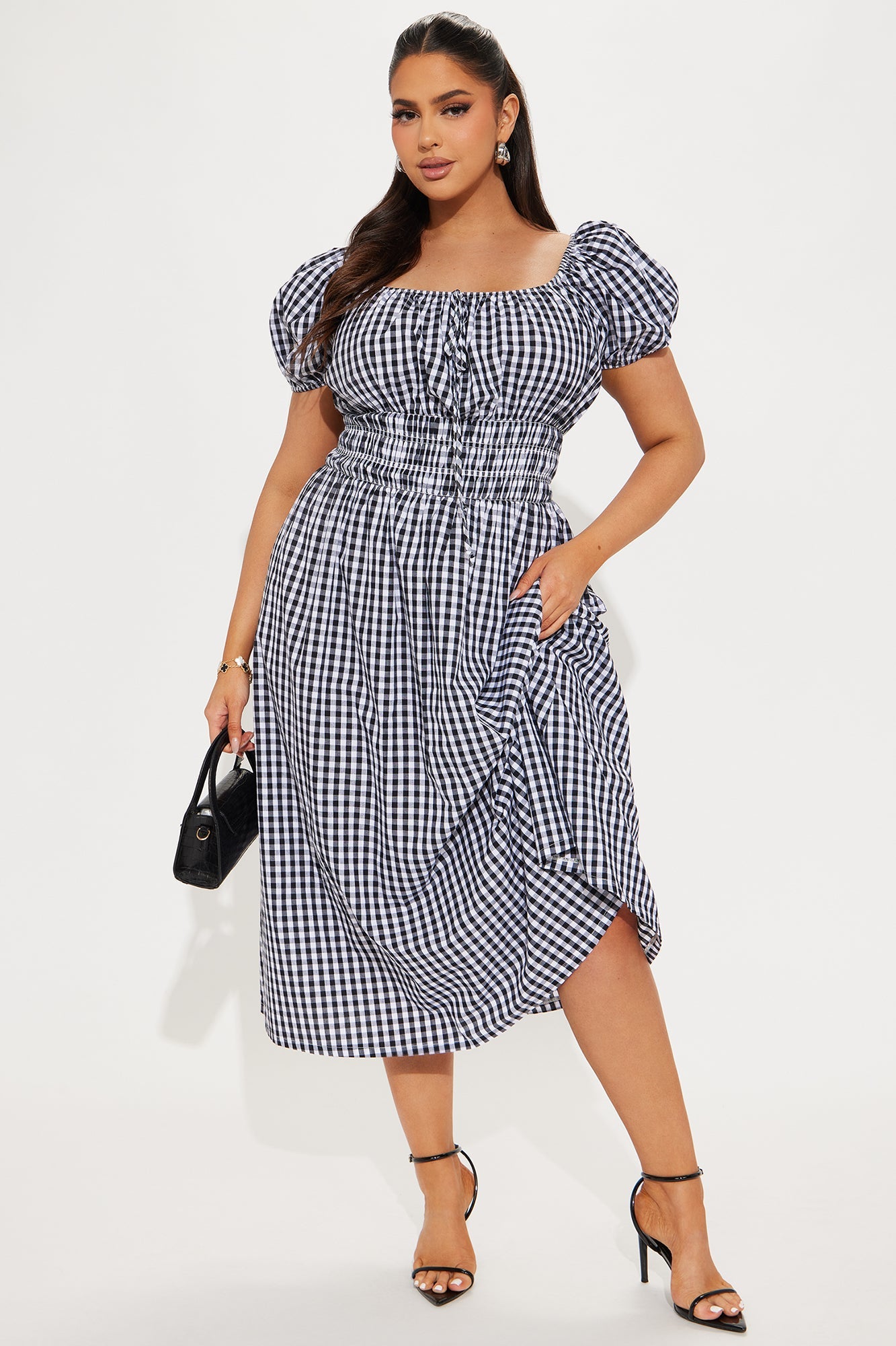 Catherine Gingham Midi Dress - Black