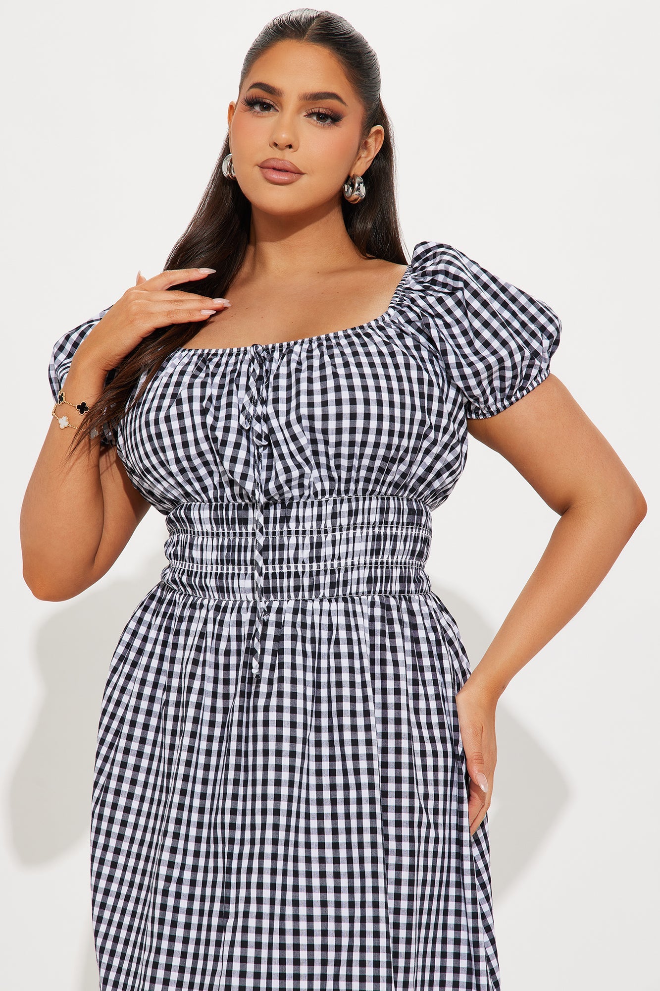 Catherine Gingham Midi Dress - Black