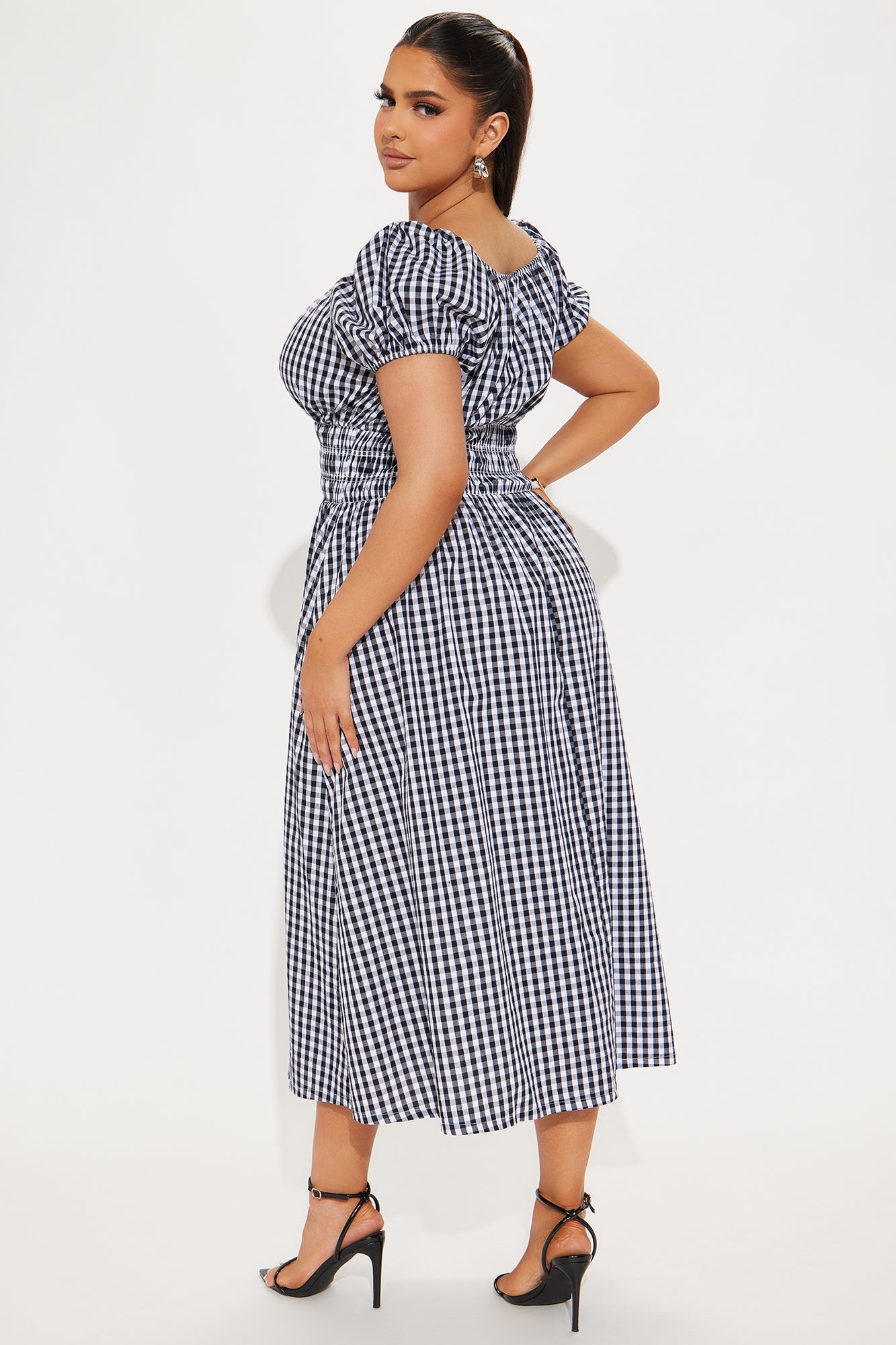 Catherine Gingham Midi Dress - Black