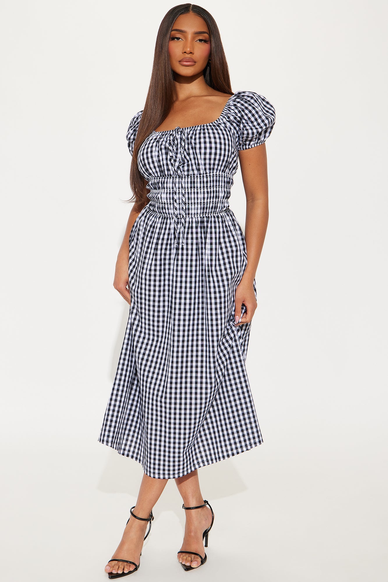 Catherine Gingham Midi Dress - Black