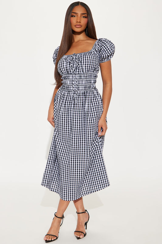 Catherine Gingham Midi Dress - Black