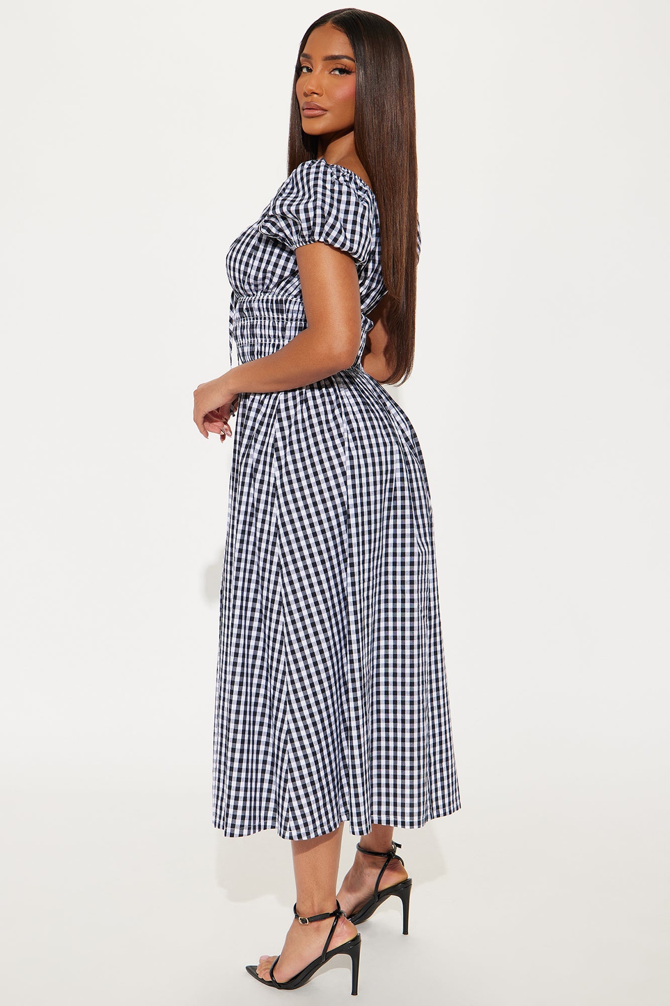 Catherine Gingham Midi Dress - Black