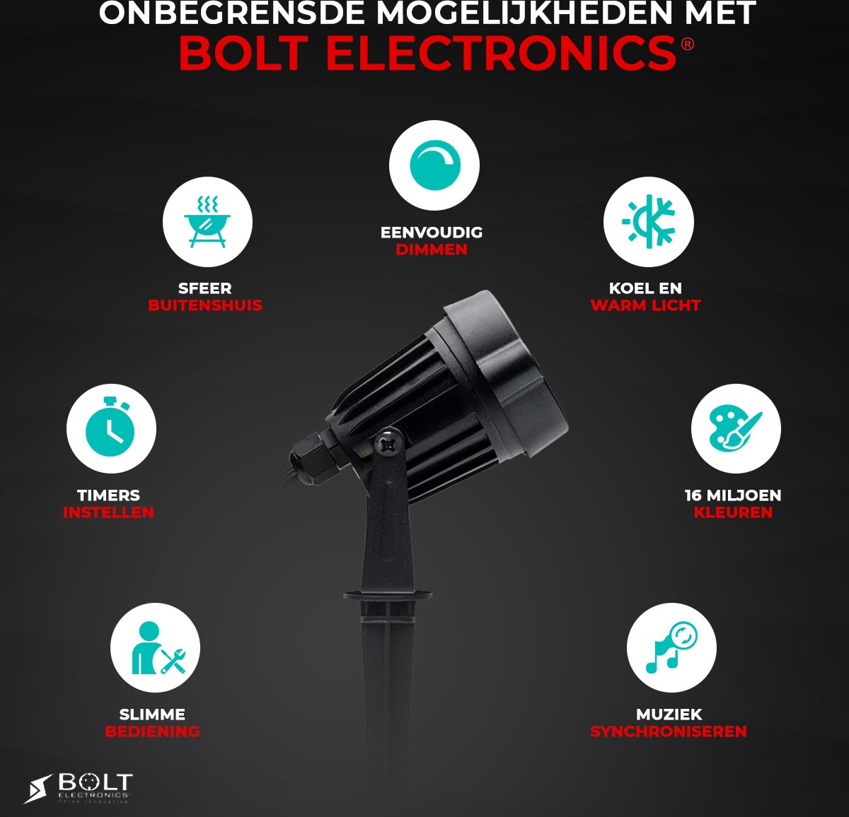 Bolt Electronics ®️ – Tuinverlichting LED buiten – Hanglamp buitenverlichting – Prikspot buitenlamp – RGB lamp - 3 stuks
