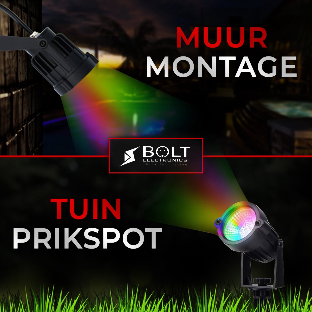 Bolt Electronics ®️ – Tuinverlichting LED buiten – Hanglamp buitenverlichting – Prikspot buitenlamp – RGB lamp - 3 stuks