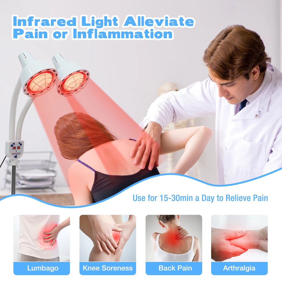 Bolt Electronics® Infraroodlamp - Infrarood Lamp - Infraroodherapie - Lichttherapie - Warmetlamp - Pijnverlichting - Spieren En Gewrichten - Timerfunctie - 500Watt - Wit