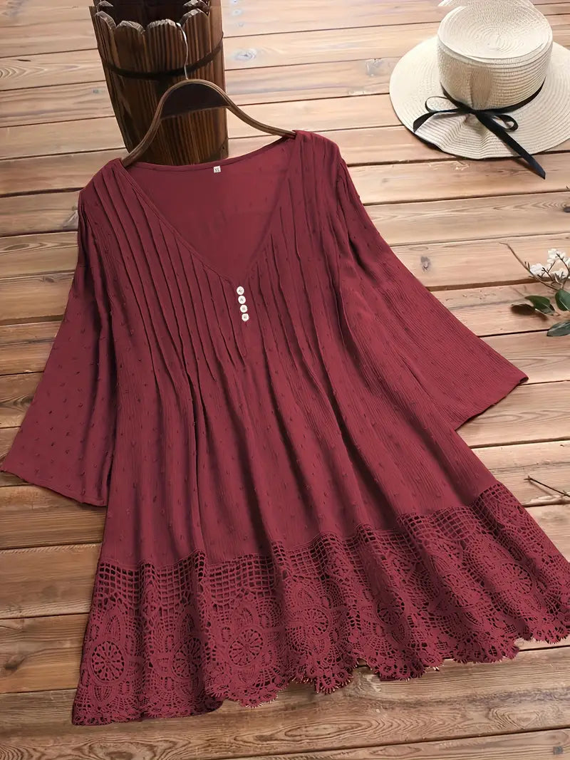 Koemi - Vintage Blouse met Ruches en V-hals