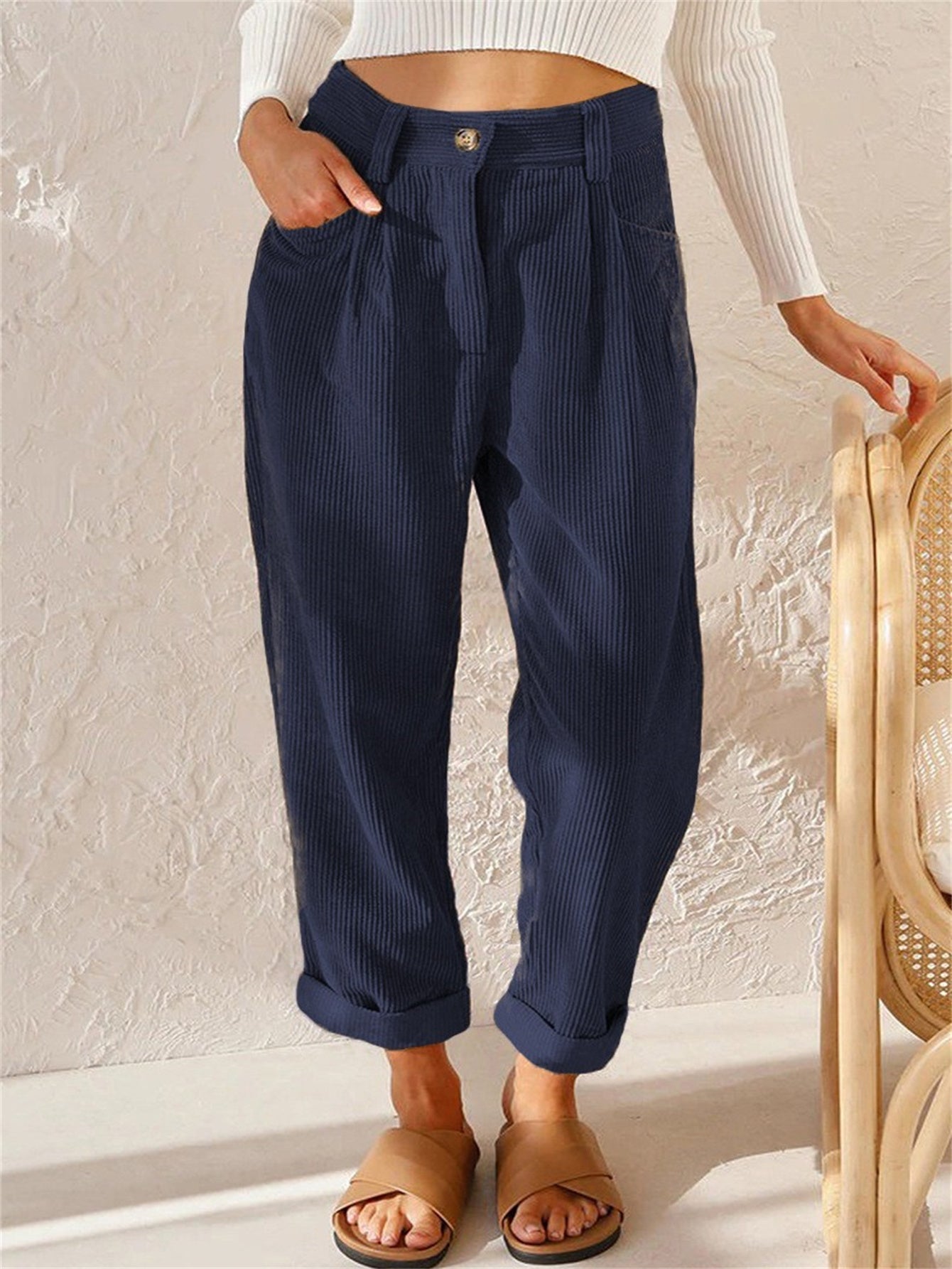 Cropped Corduroy Broek voor Dames