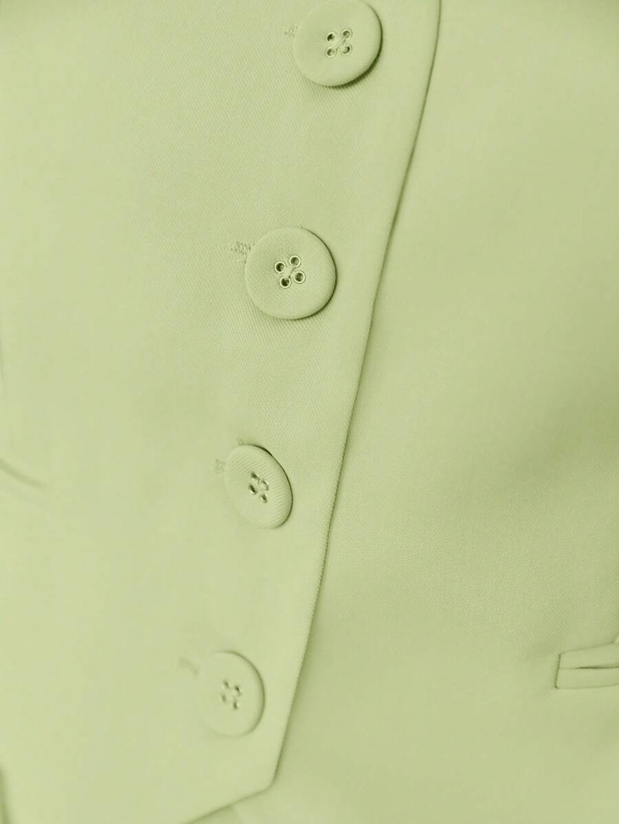 BizChic Gilet de travail kaki unicolore sans col avec col en V et boutons devant