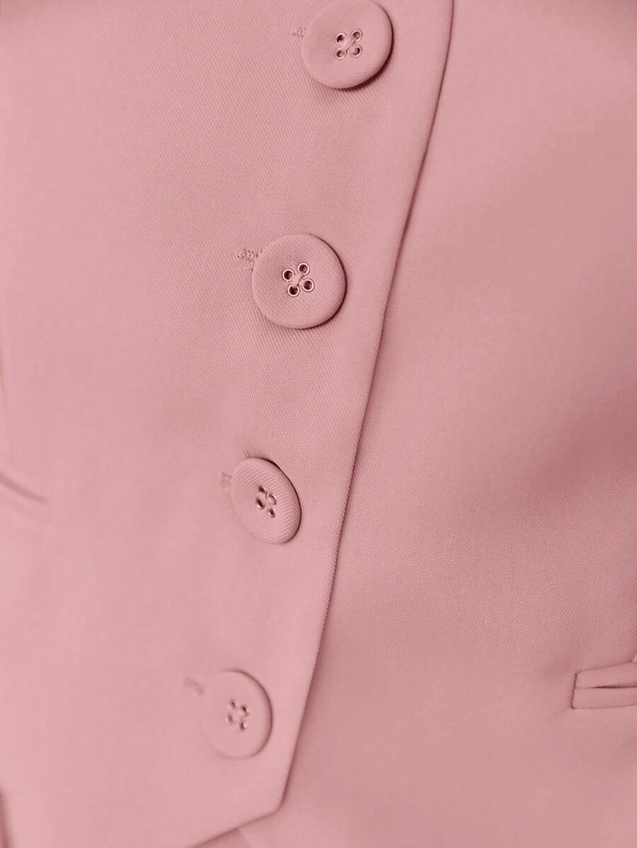 BizChic Gilet de travail kaki unicolore sans col avec col en V et boutons devant