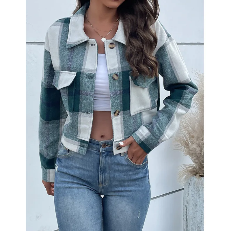 Mira - Trendy Geruite Jas voor Vrouwen