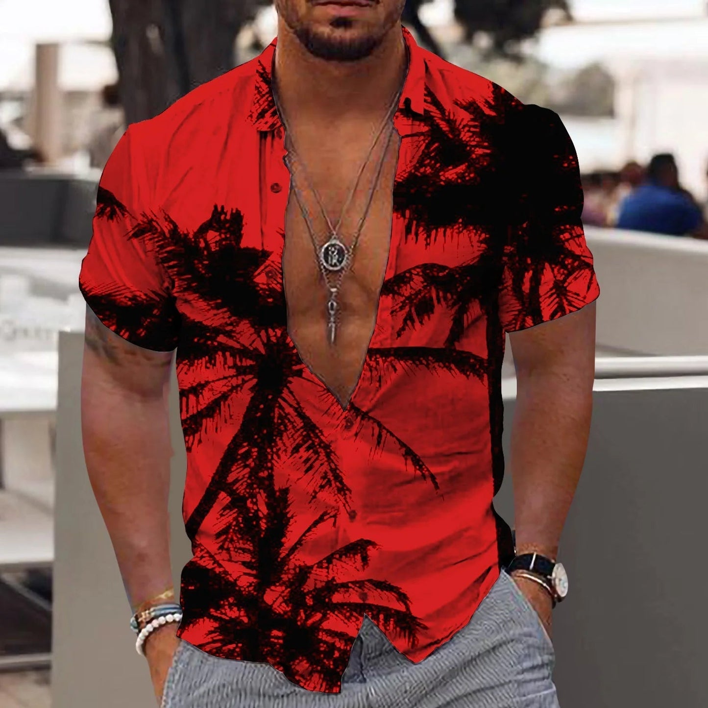 Ned - Heren Zomer Shirt - Zwart & Rood