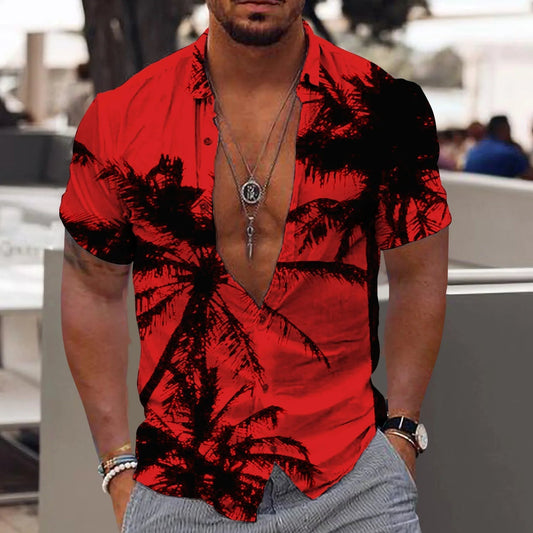 Ned - Heren Zomer Shirt - Zwart & Rood