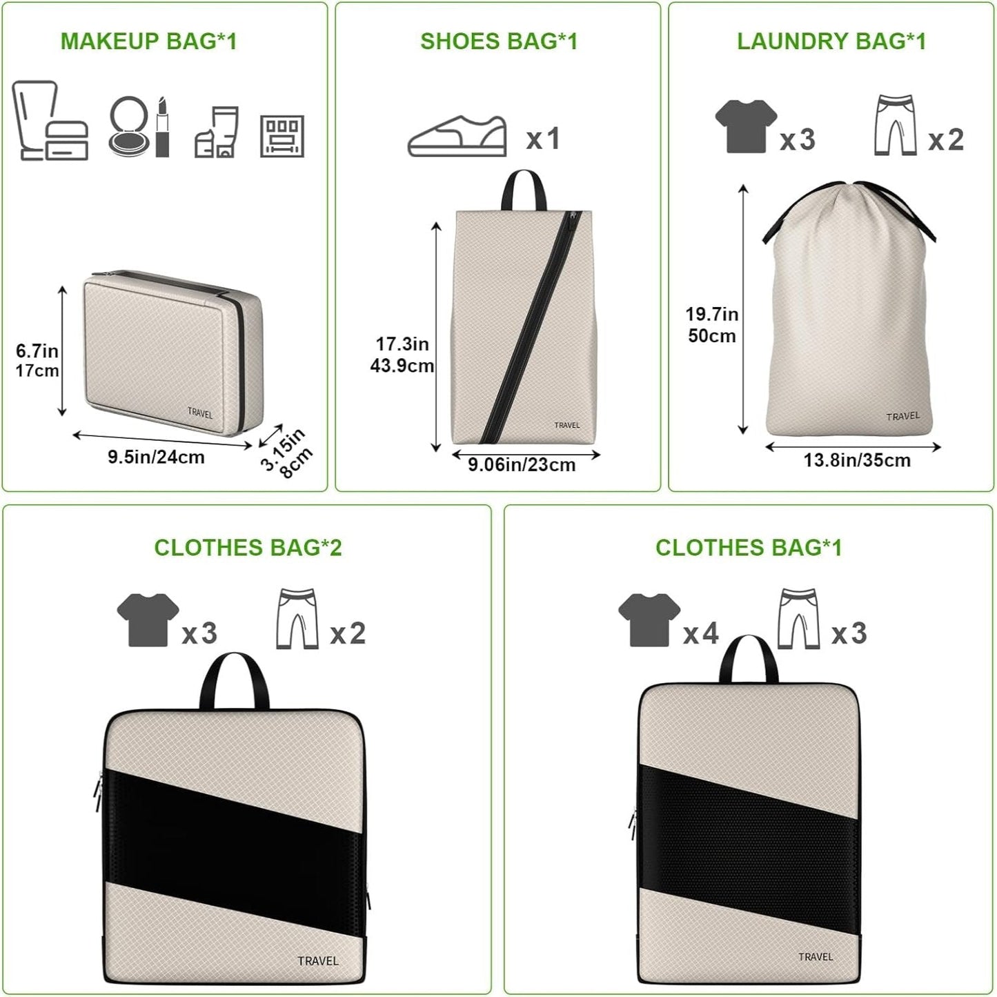 SpacePro - 6-Pack Compressie Pakblok Reistas Organizers