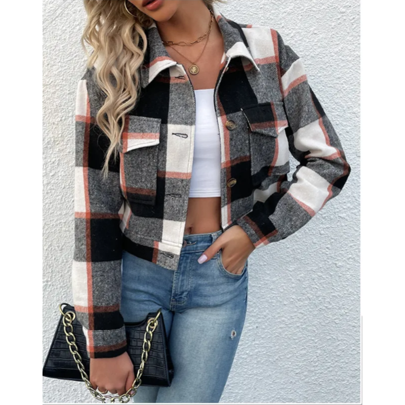 Mira - Trendy Geruite Jas voor Vrouwen