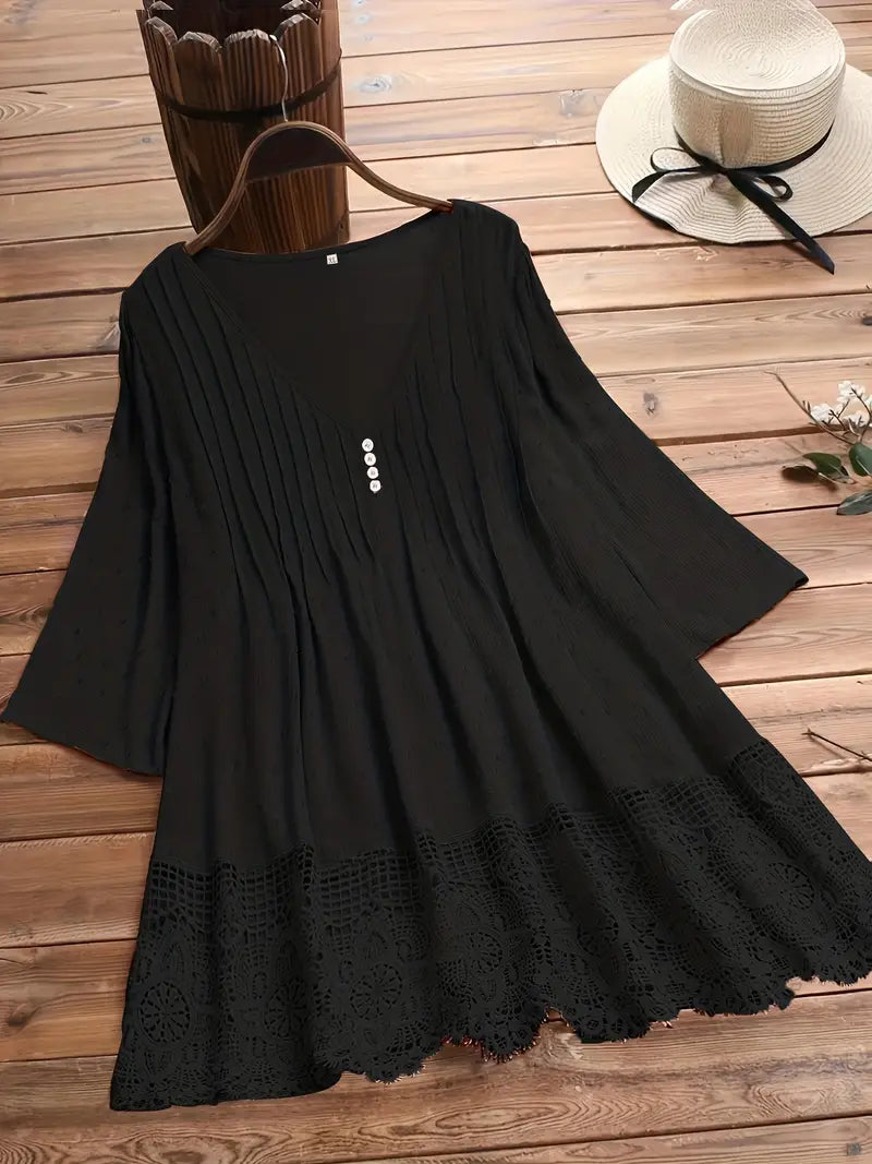 Koemi - Vintage Blouse met Ruches en V-hals