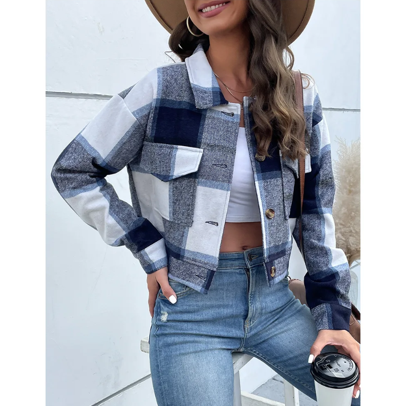 Mira - Trendy Geruite Jas voor Vrouwen