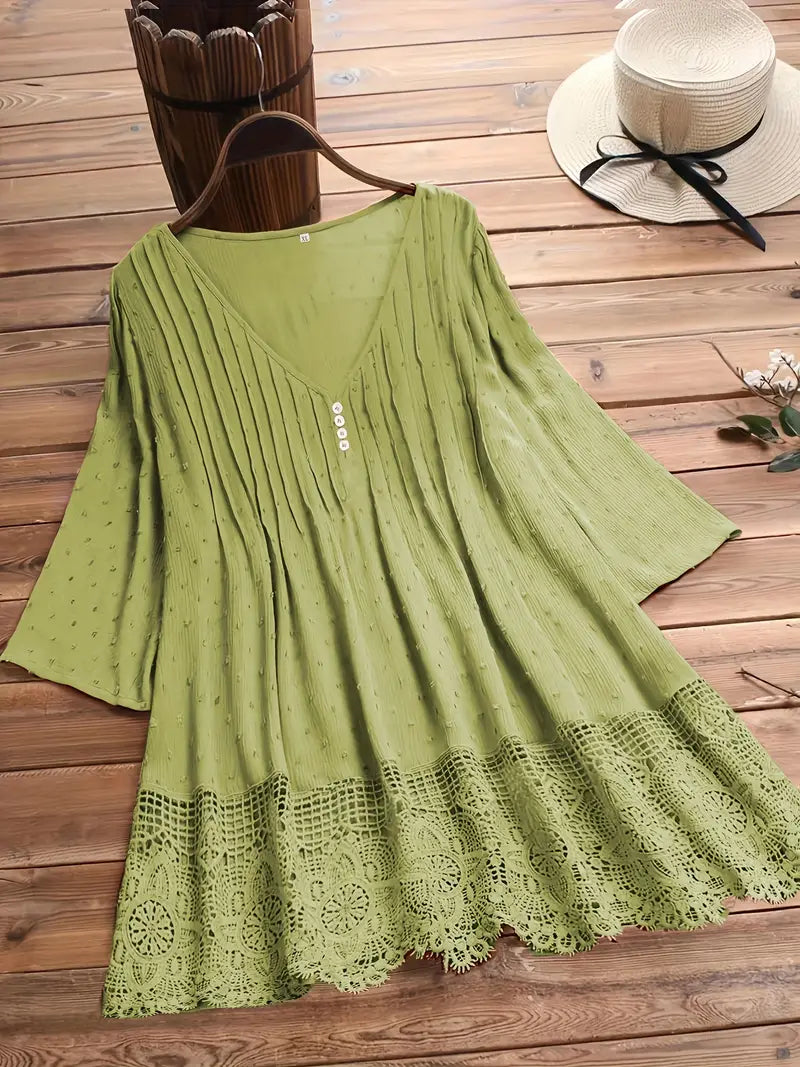 Koemi - Vintage Blouse met Ruches en V-hals