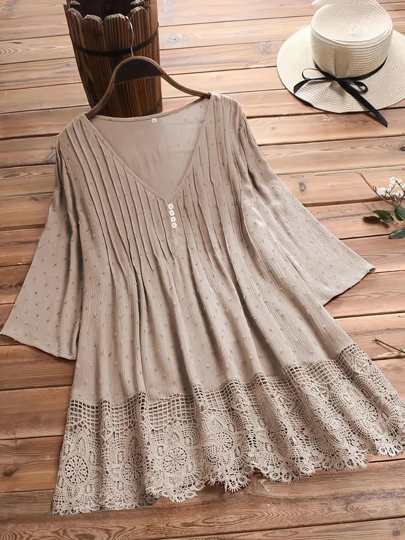 Koemi - Vintage Blouse met Ruches en V-hals