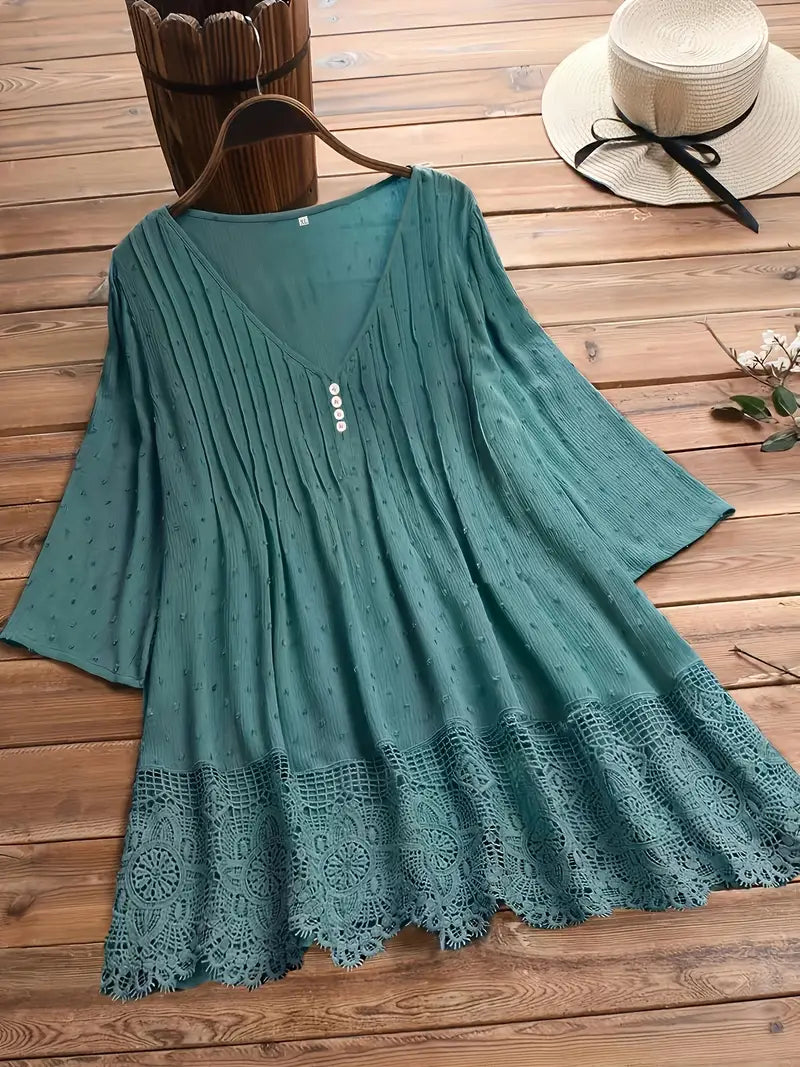 Koemi - Vintage Blouse met Ruches en V-hals