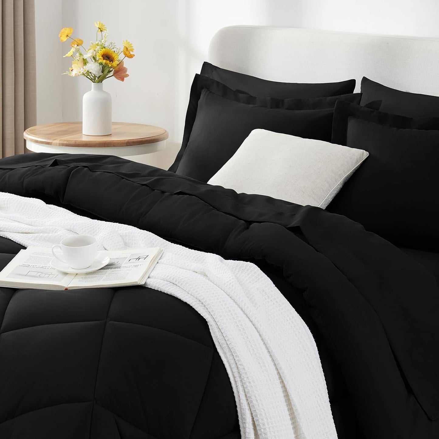 CozyLux Queen Comforter Set Dark Grey - Bed in a Bag Queen Size 7 Pieces, Luxury Soft Bed Set for All Seasons, Bedding Set with Down Alternative Comforter, Sheets, Pillowcases & Shams