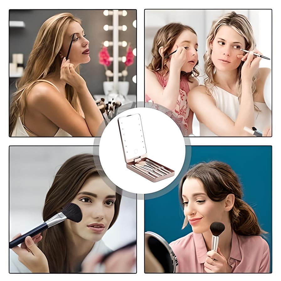 Jewel - Reis Make-up Borstel en Spiegel Set