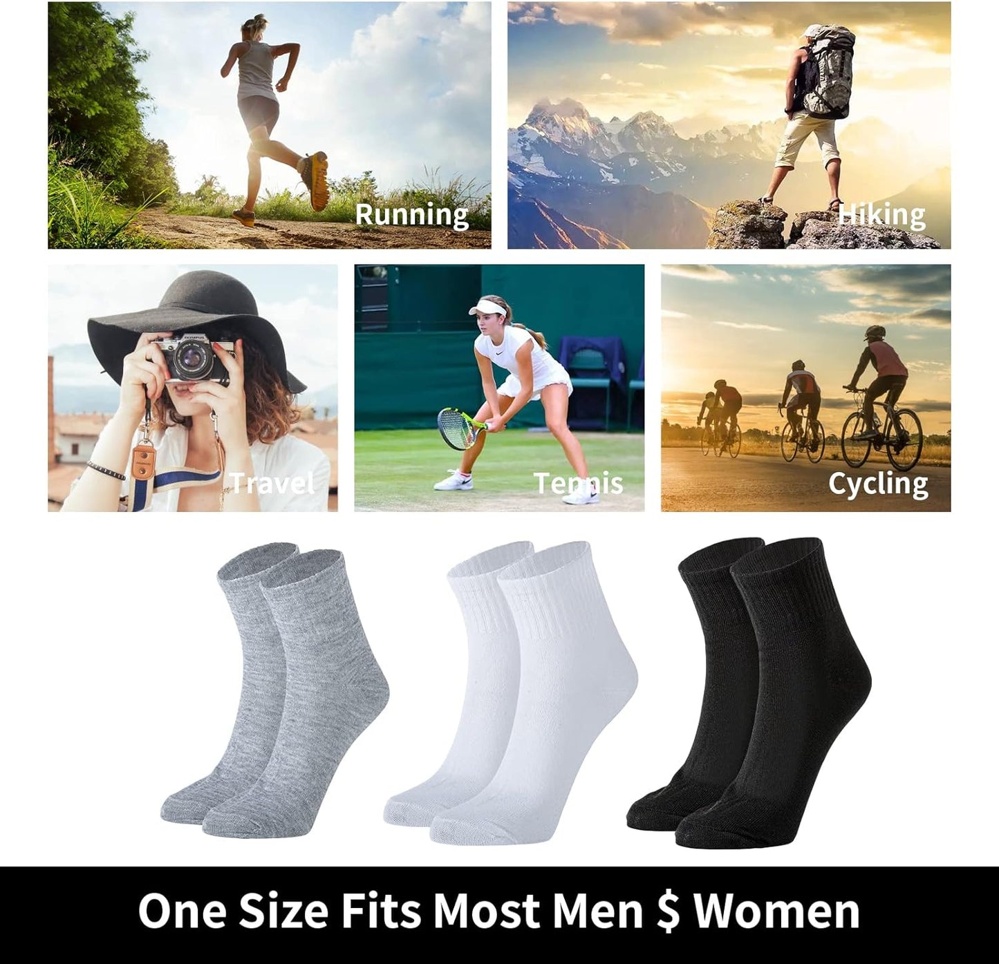 60 Pairs Mens Quarter Ankle Socks Athletic Moisture Socks Casual Sports Socks Bulk Pack for Homeless Unisex Men Women
