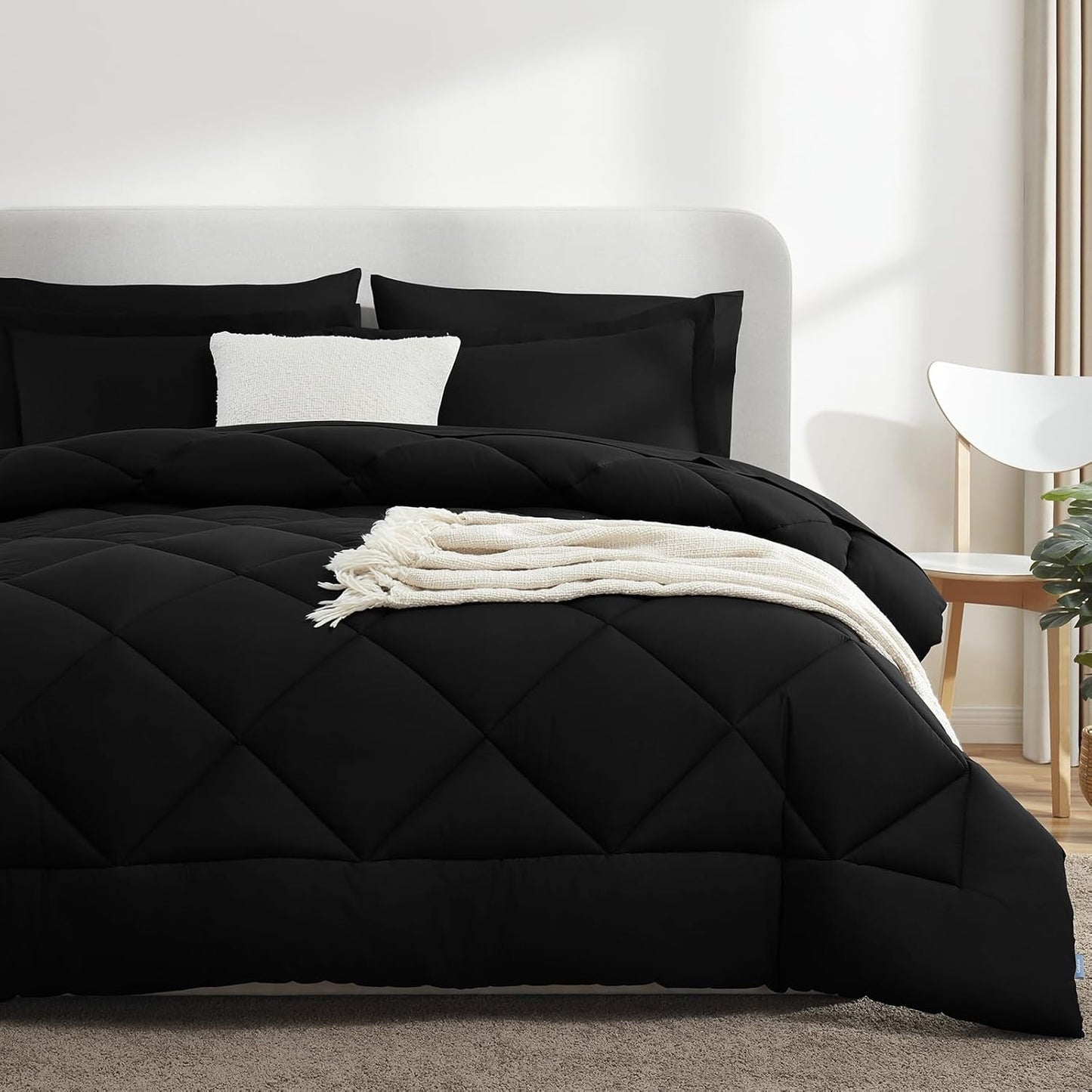 CozyLux Queen Comforter Set Dark Grey - Bed in a Bag Queen Size 7 Pieces, Luxury Soft Bed Set for All Seasons, Bedding Set with Down Alternative Comforter, Sheets, Pillowcases & Shams