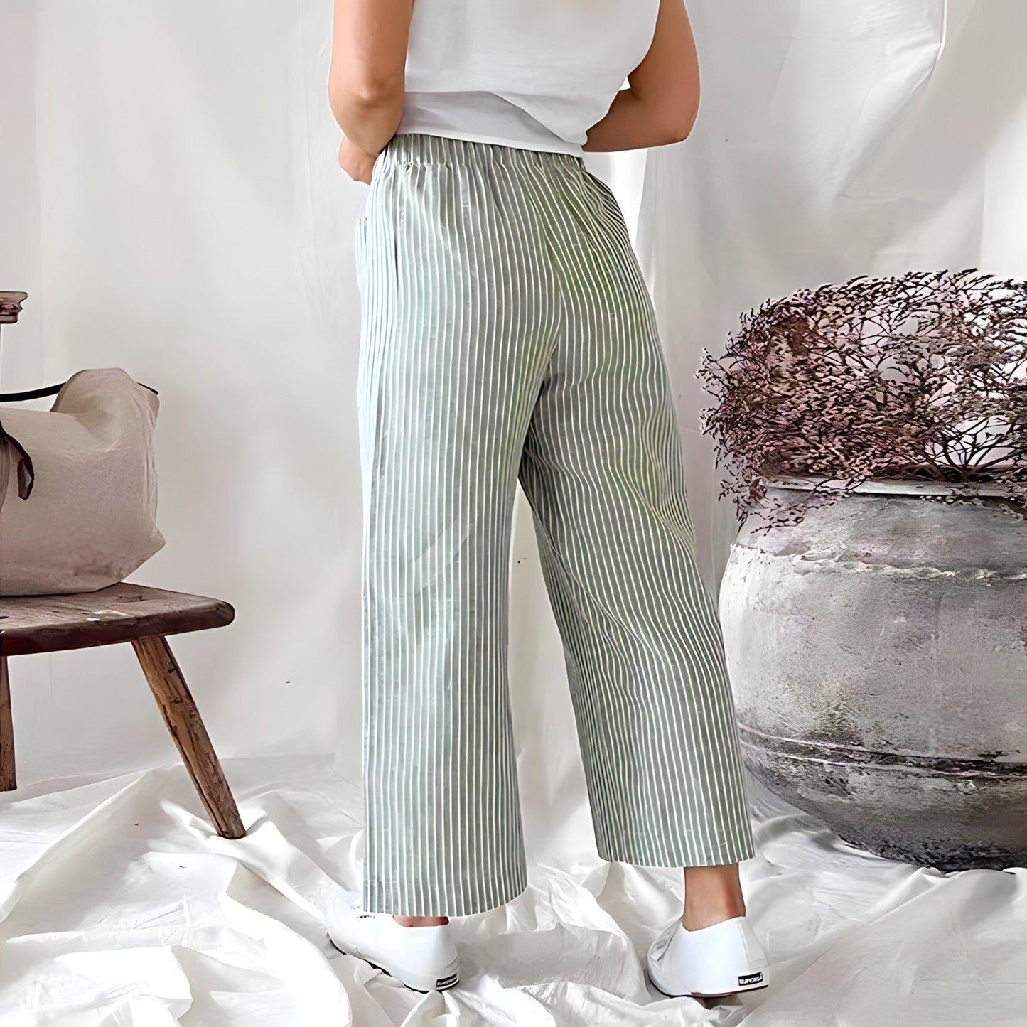 Gestreepte cropped broek met zakken
