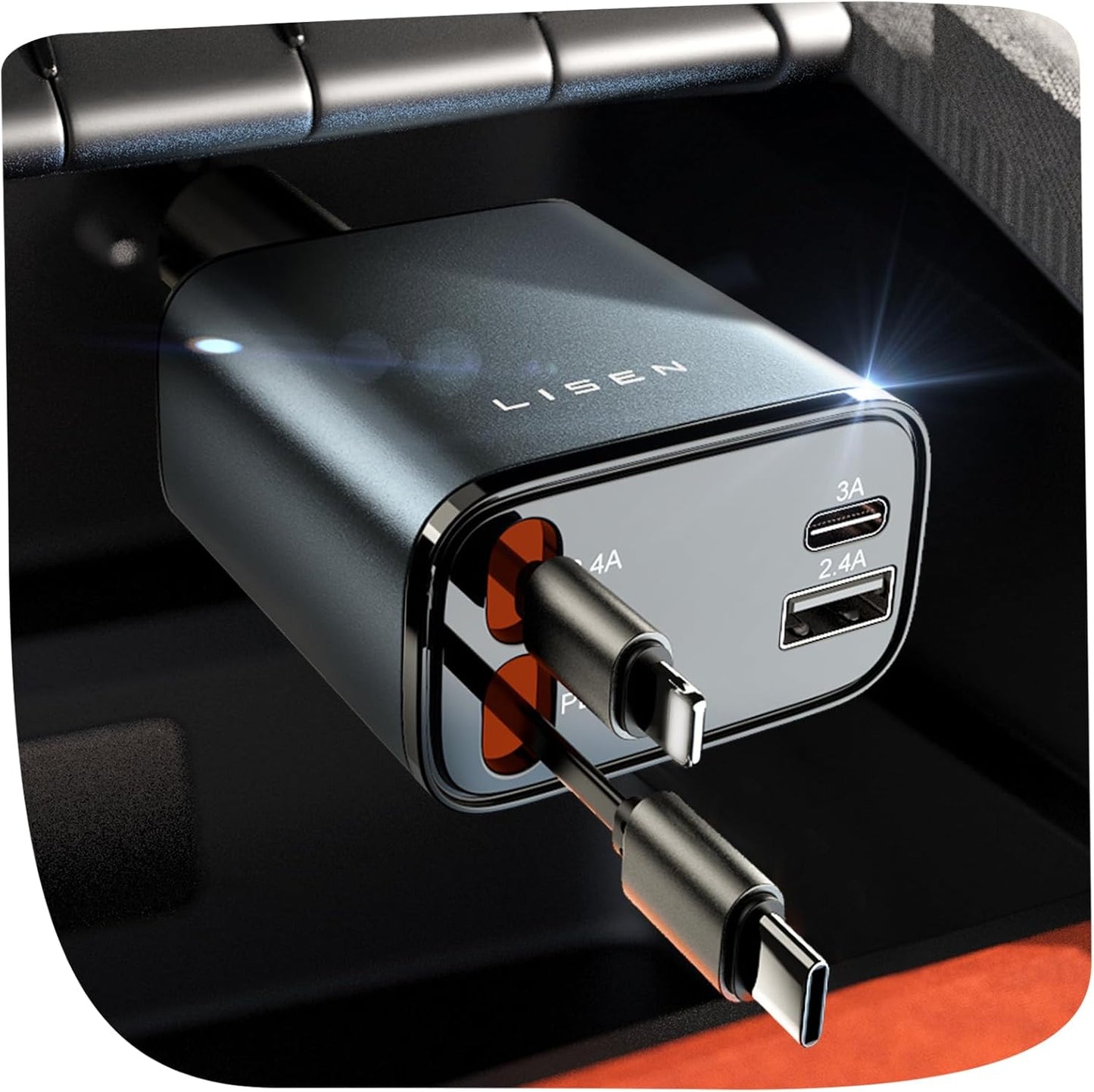 PowerVinci – Uittrekbare Auto Oplader 69W USB-C – Snel & Compact