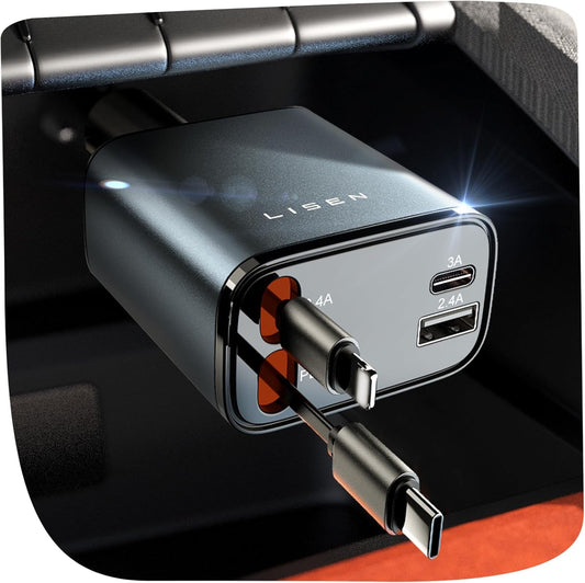 PowerVinci – Uittrekbare Auto Oplader 69W USB-C – Snel & Compact