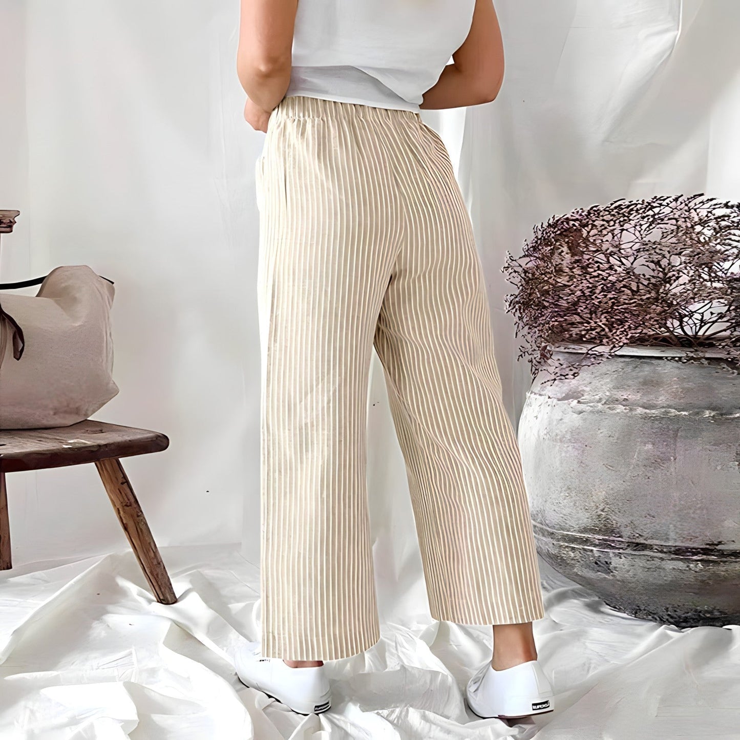 Gestreepte cropped broek met zakken