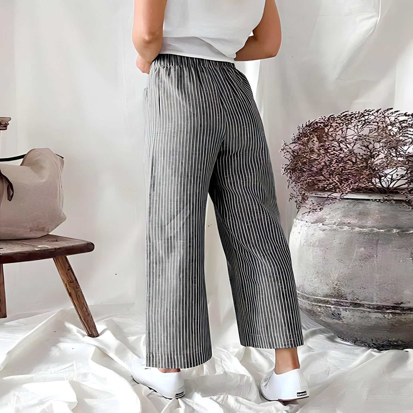 Gestreepte cropped broek met zakken