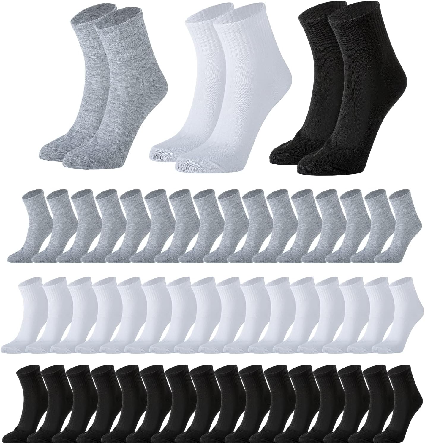 60 Pairs Mens Quarter Ankle Socks Athletic Moisture Socks Casual Sports Socks Bulk Pack for Homeless Unisex Men Women