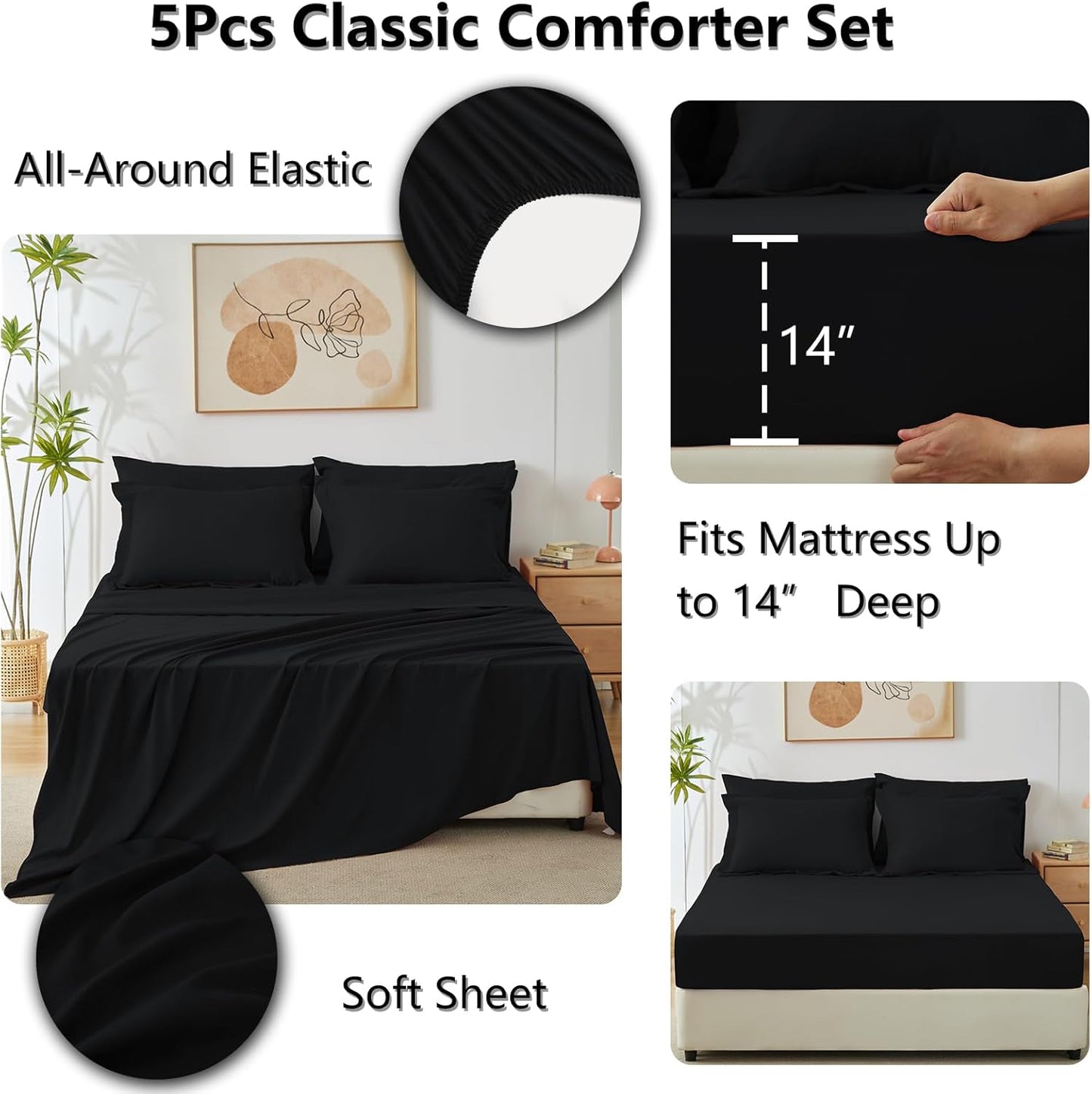CozyLux Queen Comforter Set Dark Grey - Bed in a Bag Queen Size 7 Pieces, Luxury Soft Bed Set for All Seasons, Bedding Set with Down Alternative Comforter, Sheets, Pillowcases & Shams