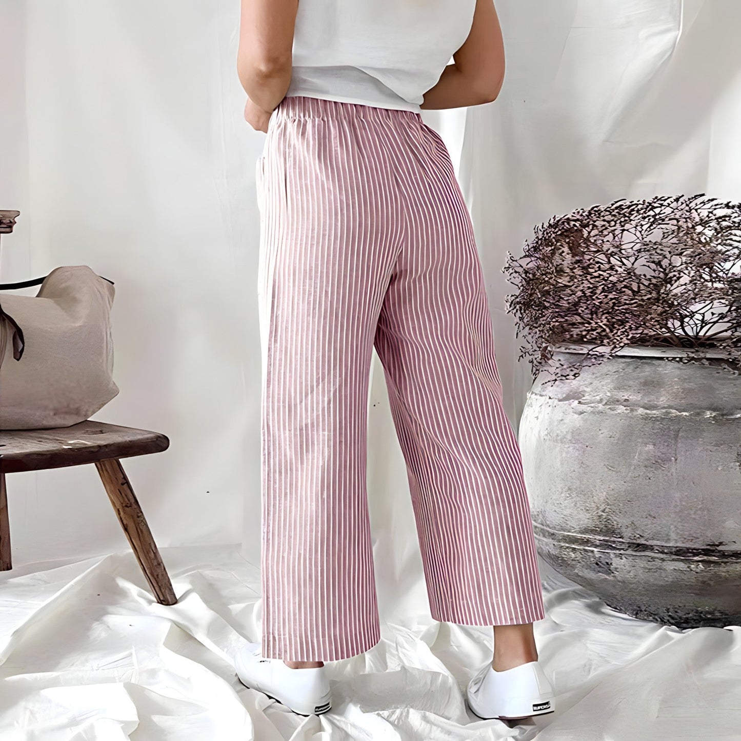 Gestreepte cropped broek met zakken