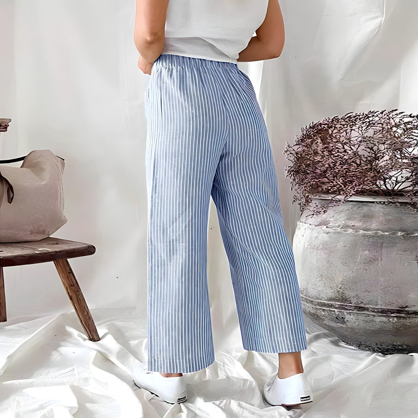 Gestreepte cropped broek met zakken