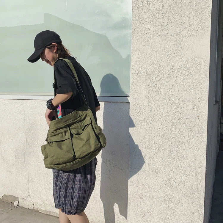 Marceline - Vintage Canvas Grote Schouder Messenger Tas