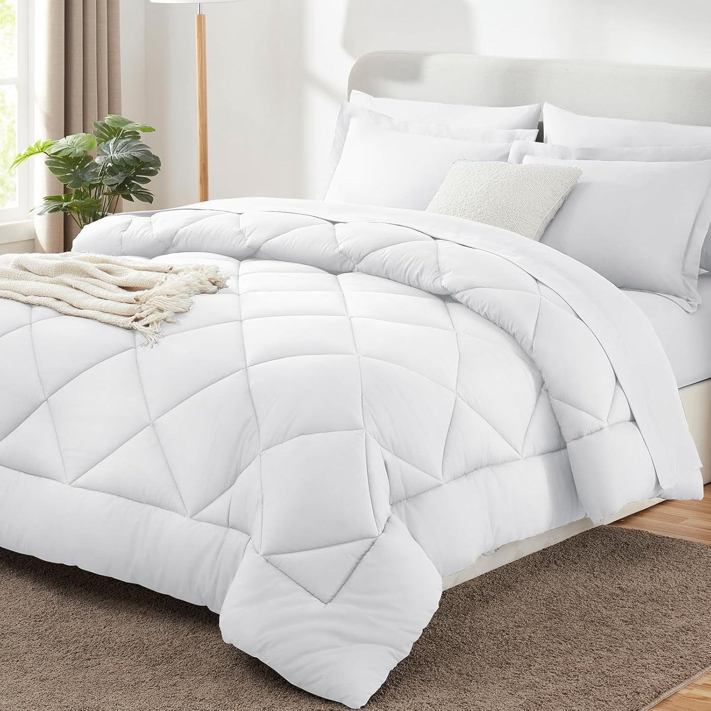 CozyLux Queen Comforter Set Dark Grey - Bed in a Bag Queen Size 7 Pieces, Luxury Soft Bed Set for All Seasons, Bedding Set with Down Alternative Comforter, Sheets, Pillowcases & Shams