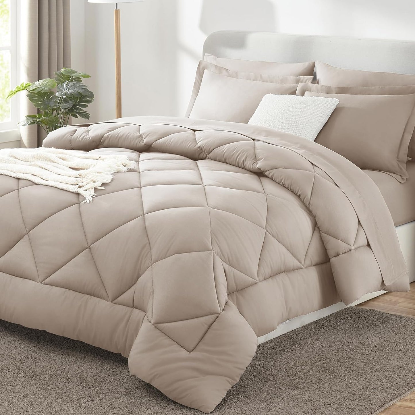 CozyLux Queen Comforter Set Dark Grey - Bed in a Bag Queen Size 7 Pieces, Luxury Soft Bed Set for All Seasons, Bedding Set with Down Alternative Comforter, Sheets, Pillowcases & Shams