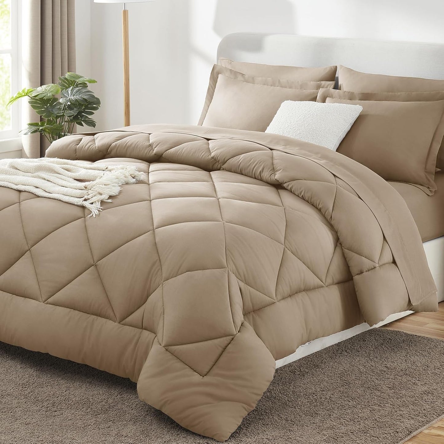 CozyLux Queen Comforter Set Dark Grey - Bed in a Bag Queen Size 7 Pieces, Luxury Soft Bed Set for All Seasons, Bedding Set with Down Alternative Comforter, Sheets, Pillowcases & Shams