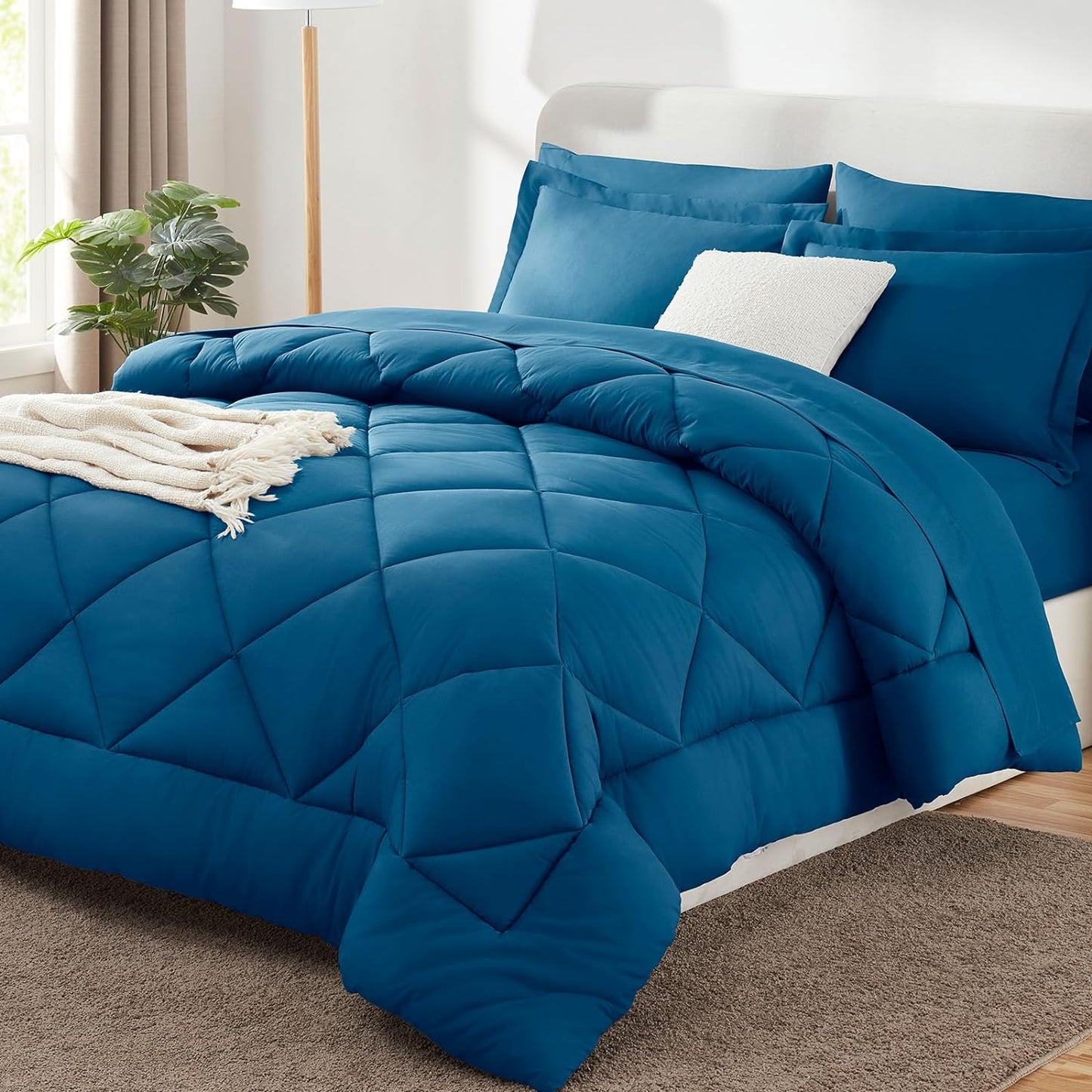 CozyLux Queen Comforter Set Dark Grey - Bed in a Bag Queen Size 7 Pieces, Luxury Soft Bed Set for All Seasons, Bedding Set with Down Alternative Comforter, Sheets, Pillowcases & Shams